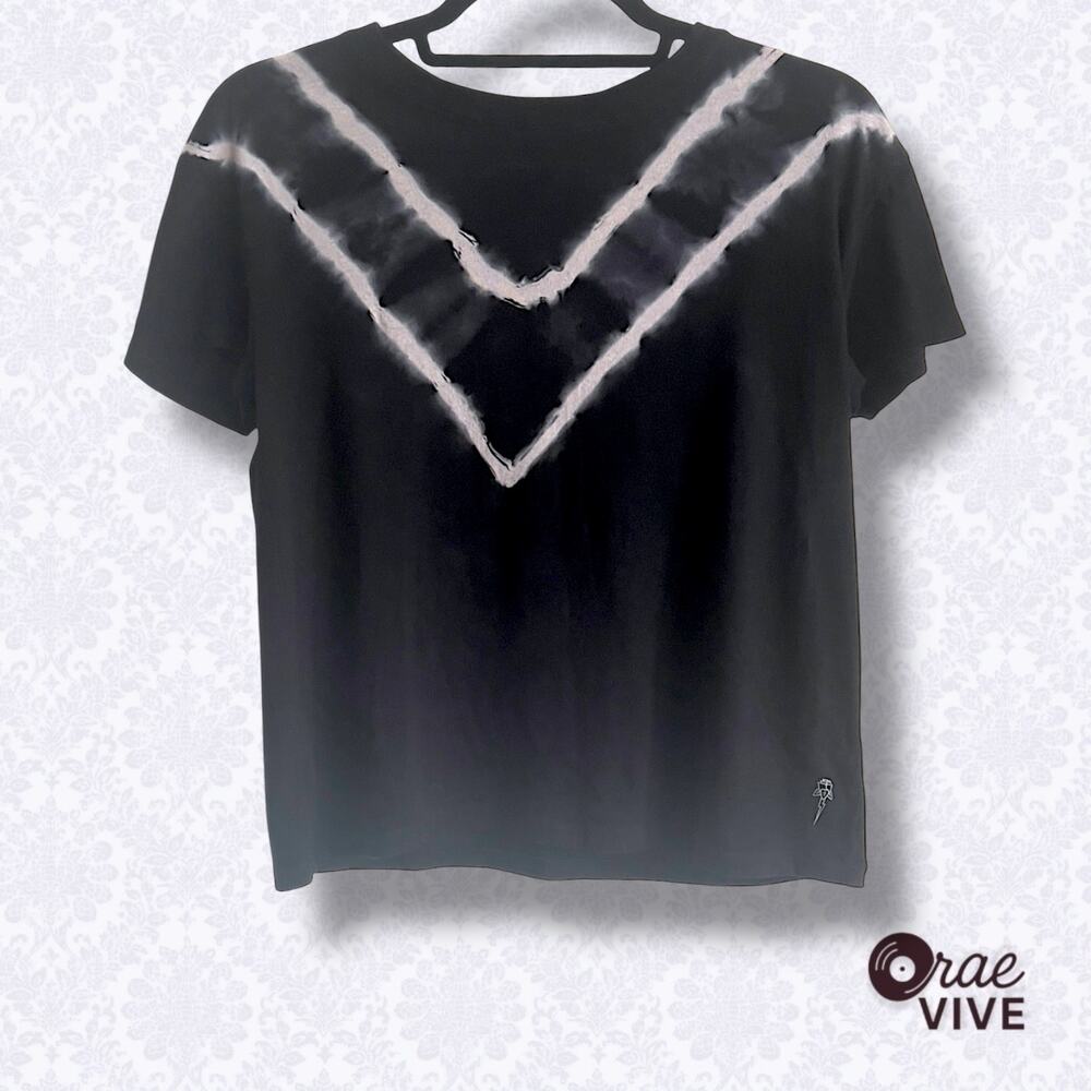 Electric & Rose Cropped Yoga Tee Black White Crew Neck Tie Dye Size Small